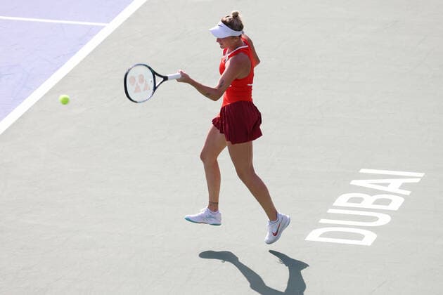 Marketa Vondrousova, CZE, during qualifying round of 2022 Dubai Championships in Dubai, 12 02 2022; -