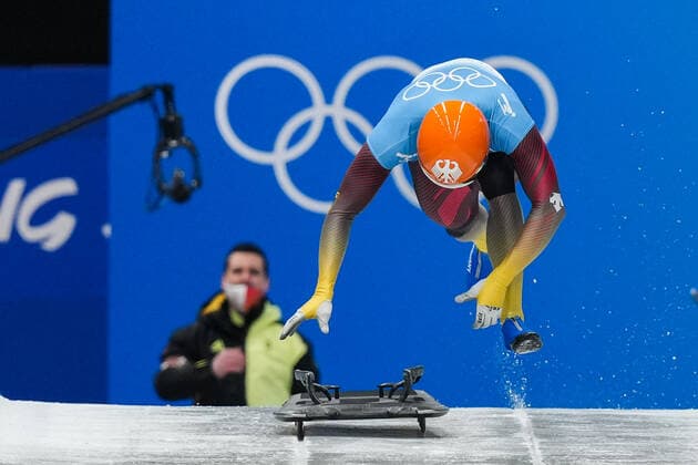BEIJING, CHINA - FEBRUARY 11: Christopher Grotheer of Team Germany competes during the Men s Skeleton Heat 4 on day seven of Beijing 2022 Winter Olympic Games, Olympische Spiele, Olympia, OS at National Sliding Centre on February 11, 2022 in Beijing, China.  Copyright: xVCGx CFP111368813694 