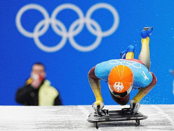 (220211) -- BEIJING, Feb. 11, 2022 -- Christopher Grotheer of Germany competes during skeleton men heat of Beijing 2022 Winter Olympics at National Sliding Centre in Yanqing District, Beijing, capital of China, Feb. 11, 2022. ) (BEIJING2022)CHINA-BEIJING-OLYMPIC Winter games, Winterspiele,Spiele, Summer games SKELETON-MEN HEAT (CN) HexZhangshan 