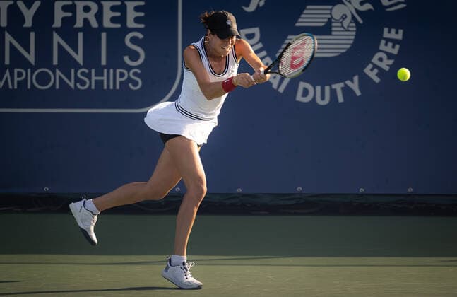 February 12, 2022, DUBAI, UNITED ARAB EMIRATES: Ajla Tomljanovic of Australia in action during the first qualifications round at the 2022 Dubai Duty Free Tennis Championships WTA, Tennis Damen 1000 tennis tournament DUBAI UNITED ARAB EMIRATES - ZUMAa181 20220212_zaa_a181_126 Copyright: xRobxPrangex