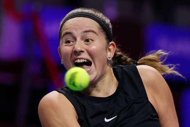 St. Petersburg Ladies Trophy 2022 - Semi-Finals Jelena Ostapenko of Latvia returns the ball to Anett Kontaveit of Estonia during the women s singles semifinal match of the WTA, Tennis Damen 500 St. Petersburg Ladies Trophy 2022 International Tennis Tournament on February 12, 2022 at the Sibur Arena in Saint Petersburg, Russia. Saint Petersburg Russia  Copyright: xMikexKireevx originalFilename:kireev-stpeters220212_npxB7.jpg