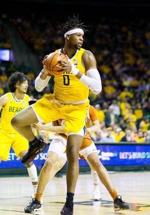 February 12 2022: Baylor Bears forward Flo Thamba (0) rebounds the ball during the 1st half of the NCAA, College League, USA Basketball game between the Texas Longhorns and Baylor Bears at Ferrell Center in Waco, Texas. CSM Waco US - ZUMAc04_ 20220212_zaf_c04_112 Copyright: xMatthewxLynchx