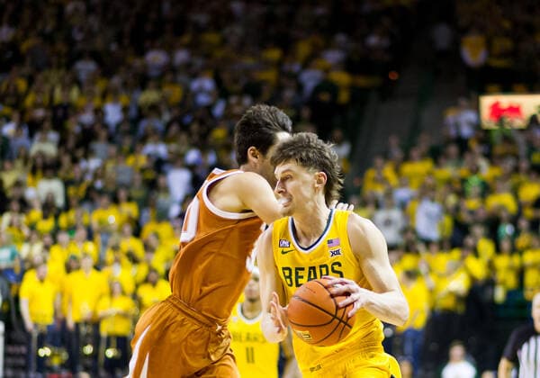 February 12 2022: Baylor Bears guard Matthew Mayer (24) drives the ball down the court during the 2nd half of the NCAA, College League, USA Basketball game between the Texas Longhorns and Baylor Bears at Ferrell Center in Waco, Texas. CSM Waco US - ZUMAc04_ 20220212_zaf_c04_114 Copyright: xMatthewxLynchx