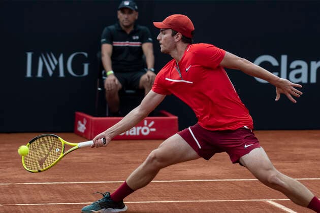 Rio Open 2022 RIO DE JANEIRO, RJ - 12.02.2022: RIO OPEN 2022 - Miomir Kecmanovic (SRB) in dispute with Gustavo Heide (BRA) on the Guga Kuerten court for the qualify during Rio Open 2022 held at the Jockey Club Brasileiro that takes place from February 12 to 20, this Saturday (12), in Rio de Janeiro, RJ. (Photo: Celso Pupo Fotoarena) x2169405x  CelsoxPupo