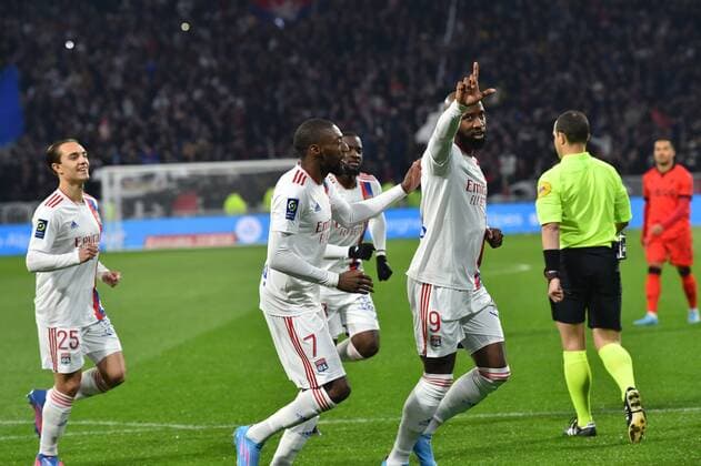 Joie de Moussa Dembele (lyon) et de ses coequipiers FOOTBALL: Olympique Lyonnais vs OGC Nice - Ligue 1 - 12 02 2022 FredericChambert Panoramic 