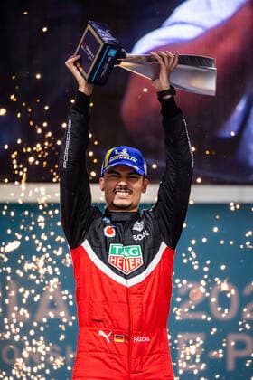 WEHRLEIN Pascal (ger), TAG Heuer Porsche Formula E Team, Porsche 99X Electric, portrait at the podium during the 2022 Mexico City ePrix, 2nd meeting of the 2021-22 ABB FIA Formula E World Championship, WM, Weltmeisterschaft on the Autodromo Hermanos Rodriguez from February 10 to 11, in Mexico City, Mexico - AUTO - 2022 FORMULA E Mexico City ePRIX DPPI Panoramic  03422003_GH_59603