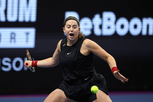 February 12, 2022, Saint Petersburg, Russia: Jelena Ostapenko of Latvia plays against Anett Kontaveit of Estonia during the St. Petersburg Ladies Trophy 2022 tennis tournament..Final score: Saint Petersburg Russia - ZUMAs197 20220212_zaa_s197_119 Copyright: xMaksimxKonstantinovx