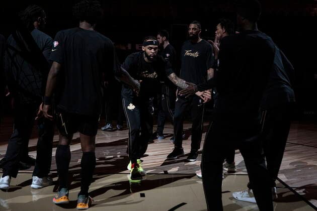 February 12, 2022, Toronto, ON, CAN: Toronto Raptors Gary Trent Jr. comes onto the court during a pre-game ceremony before NBA, Basketball Herren, USA basketball action against the Denver Nuggets in Toronto on Saturday, February 12, 2022. Gary Trent Jr.  - ZUMAc35_ 20220212_zaf_c35_317 Copyright: xChrisxYoungx