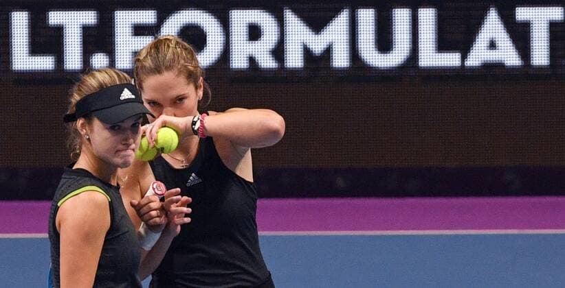 Russia Tennis St.Petersburg Ladies Trophy 2022 8113650 13.02.2022 Caty McNally, of the United States, and Russia s Anna Kalinskaya are seen during the women s doubles tennis final match against New Zealand s Erin Routliffe and Poland s Alicja Rosolska at the St. Petersburg Ladies Trophy 2022 tennis tournament in St.Petersburg, Russia. Alexei Danichev Sputnik St. Petersburg Russia  Copyright: xAlexeixDanichevx