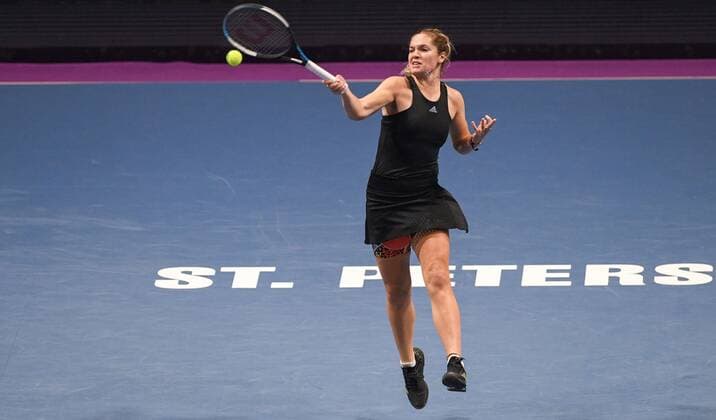 Russia Tennis St.Petersburg Ladies Trophy 2022 8113656 13.02.2022 Caty McNally, of the United States, returns a shot during the women s doubles tennis final match against New Zealand s Erin Routliffe and Poland s Alicja Rosolska at the St. Petersburg Ladies Trophy 2022 tennis tournament in St.Petersburg, Russia. Alexei Danichev Sputnik St. Petersburg Russia  Copyright: xAlexeixDanichevx