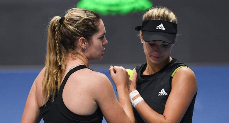 Russia Tennis St.Petersburg Ladies Trophy 2022 8113660 13.02.2022 Caty McNally, of the United States, and Russia s Anna Kalinskaya are seen during the women s doubles tennis final match against New Zealand s Erin Routliffe and Poland s Alicja Rosolska at the St. Petersburg Ladies Trophy 2022 tennis tournament in St.Petersburg, Russia. Alexei Danichev Sputnik St. Petersburg Russia  Copyright: xAlexeixDanichevx
