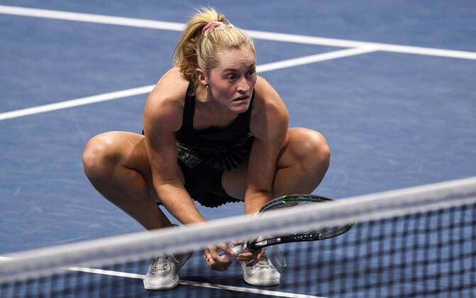 Russia Tennis St.Petersburg Ladies Trophy 2022 8113675 13.02.2022 New Zealand s Erin Routliffe is seen during the women s doubles tennis final match against Russia s Anna Kalinskaya and Caty McNally at the St. Petersburg Ladies Trophy 2022 tennis tournament in St.Petersburg, Russia. Alexei Danichev Sputnik St. Petersburg Russia  Copyright: xAlexeixDanichevx