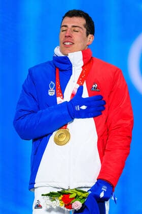 220214 Quentin Fillon Maillet of France celebrate at the medal ceremony for men s biathlon 12.5km pursuit during day 10 of the 2022 Winter Olympics on February 14, 2022 in Zhangjiakou. Photo: Joel Marklund BILDBYRAN kod JM JM0284 bbeng Olympic Games, Olympische Spiele, Olympia, OS olympics winter olympics os ol olympiska spel vinter-os olympiske leker peking peking 2022 beijing 2022 beijing 2022 olympic games beijing 2022 winter olympic games peking-os beijing-ol vinter-ol medaljceremoni medaljeseremoni celebration jubel *** 220214 Quentin Fillon Maillet of France celebrate at the medal ceremony for men s biathlon 12 5km pursuit during day 10 of the 2022 Winter Olympics on February 14, 2022 in Zhangjiakou Photo Joel Marklund PHOTO OFFICE code JM JM0284 bbeng olympic games olympics winter olympics os ol olympiska spel Winter Olympics Beijing Beijing 2022 Beijing 2022 Beijing 2022 Olympic Games Beijing 2022 Winter Olympic Games Beijing Os Beijing ol winter ol medal ceremony medal ceremony celebration jubilation,  Copyright: JOELxMARKLUND BB220214JM052