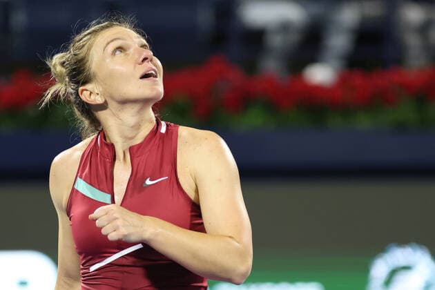 Simona Halep, ROU, during first round of 2022 Dubai Championships in Dubai, 14 02 2022; -