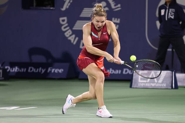 Simona Halep, ROU, during first round of 2022 Dubai Championships in Dubai, 14 02 2022; -