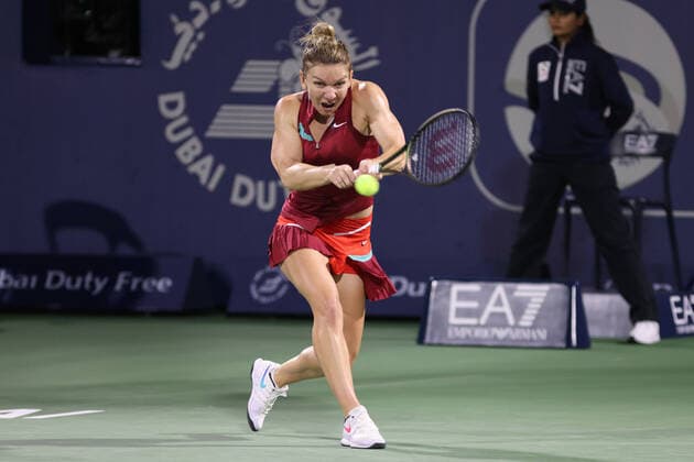 Simona Halep, ROU, during first round of 2022 Dubai Championships in Dubai, 14 02 2022; -