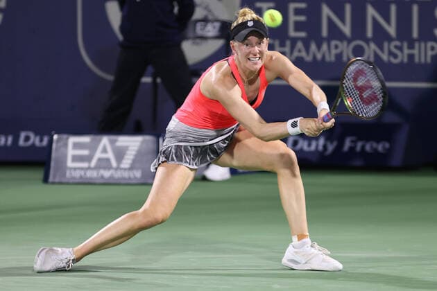 Alison Riske, USA, during first round of 2022 Dubai Championships in Dubai, 14 02 2022; -