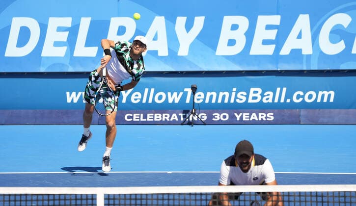 February 14, 2022, Delray Beach, Florida, United States: February, 14 - Delray Beach: The team of Aleksandr Nedovyeskov(KAZ) Aisam-UI-Haq Qureshi(PAK) in action here defeat William Blumberg(USA) Tommy Paul(USA) 75 67(6) 10-8 during the first round of the 2022 Delray Beach Open by Vitacost held in Delray Beach, FL. Delray Beach United States - ZUMApa3_ 0150827352st Copyright: xAndrewxPatronx