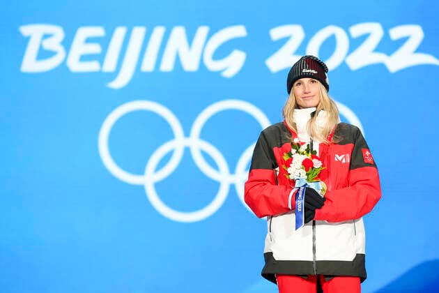 OLYMPICS - Winter Olympic Games, Olympische Spiele, Olympia, OS Beijing 2022 BEIJING,CHINA,15.FEB.22 - OLYMPICS, SNOWBOARDING - Winter Olympic Games Beijing 2022, Big Air, ladies, award ceremony. Image shows Anna Gasser (AUT). Keywords: medal.  GEPAxpictures xPatrickxSteiner