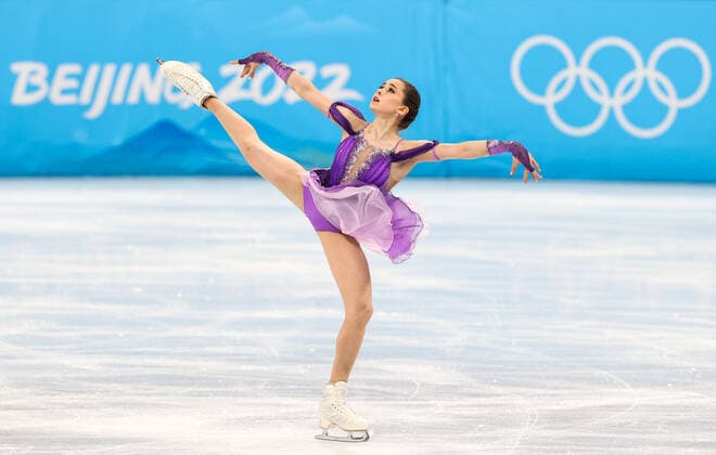 BEIJING, CHINA - FEBRUARY 15, 2022: ROC figure skater Kamila Valieva performs during the women s short programme event at the Capital Indoor Stadium as part of the 2022 Winter Olympic Games, Olympische Spiele, Olympia, OS Sergei Bobylev TASS  TS1235B9