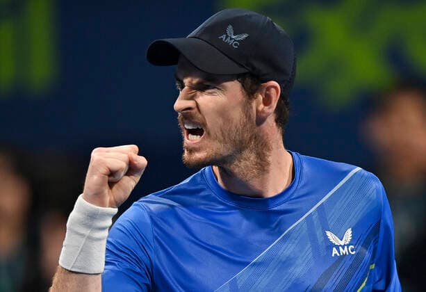 (220216) -- DOHA, Feb. 16, 2022 -- Andy Murray of Britain reacts during the first round of ATP, Tennis Herren Qatar Open Tennis match against Taro Daniel of Japan at the Khalifa International Tennis Complex in Doha, capital of Qatar, Feb. 15, 2022. (Photo by Xinhua) (SP)QATAR-DOHA Table tennis, Tischtennis ATP QATAR OPEN-FIRST ROUND Nikku 