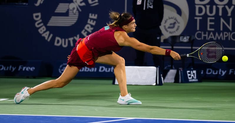 February 16, 2022, DUBAI, UNITED ARAB EMIRATES: Aryna Sabalenka of Belarus in action during the second round of the 2022 Dubai Duty Free Tennis Championships WTA, Tennis Damen 1000 tennis tournament against Petra Kvitova of the Czech Republic DUBAI UNITED ARAB EMIRATES - ZUMAa181 20220216_zaa_a181_065 Copyright: xRobxPrangex
