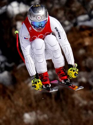 Ester Ledecka of the Czech Republic skis to the second best time in the downhill leg of the Alpine Combined at the Winter Olympics in Beijing on Friday February 17, 2022.  OLY20220217403 RICKxTxWILKING