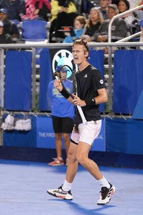 February 16, 2022, Delray Beach, Florida, United States: February, 16 - Delray Beach: Sebastian Korda(USA) celebrating here defeats Andrea Seppi(ITA) 75 63 at the 2022 Delray Beach Open by Vitacost.com. Delray Beach United States - ZUMApa3_ 0151113425st Copyright: xAndrewxPatronx