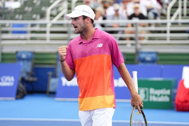 February 16, 2022, Delray Beach, Florida, United States: February, 16 - Delray Beach: Tommy Paul(USA) in action here, plays Denis Istomin(UZB) during their 2nd round match at the 2022 Delray Beach Open by Vitacost.com. Delray Beach United States - ZUMApa3_ 0151113637st Copyright: xAndrewxPatronx