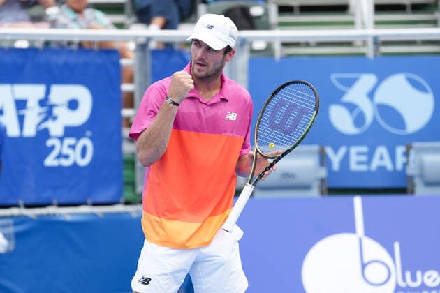 February 16, 2022, Delray Beach, Florida, United States: February, 16 - Delray Beach: Tommy Paul(USA) celebrates after defeating Denis Istomin(UZB) 62 60 at the 2022 Delray Beach Open by Vitacost.com. Delray Beach United States - ZUMApa3_ 0151114042st Copyright: xAndrewxPatronx