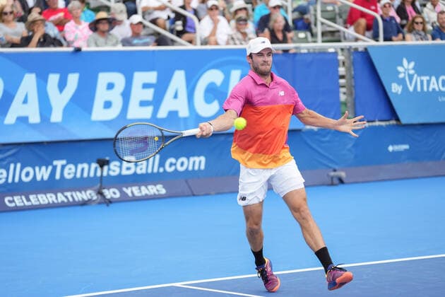 February 16, 2022, Delray Beach, Florida, United States: February, 16 - Delray Beach: Tommy Paul(USA) in action here defeats Denis Istomin(UZB) 62 60 during their 2nd round match at the 2022 Delray Beach Open by Vitacost.com. Delray Beach United States - ZUMApa3_ 0151114060st Copyright: xAndrewxPatronx