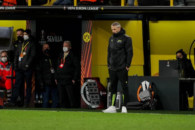 17.02.2022, Fussball, Saison 2021 2022, UEFA Europa League, Play-Offs, Borussia Dortmund - Glasgow Rangers, Cheftrainer Marco Rose (Borussia Dortmund) Foto: Dennis Ewert RHR-FOTO Dortmund Signal Iduna Park NRW Deutschland xRHR-FOTO DEx