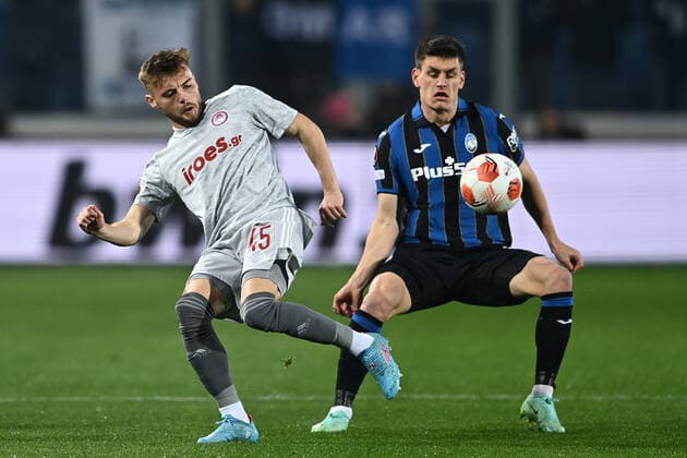Mg Bergamo 17 09 2022 - Europa League Atalanta-Olympiacos foto Matteo Gribaudi Image Nella foto: Oleg Reabciuk-Joakim Maehle 