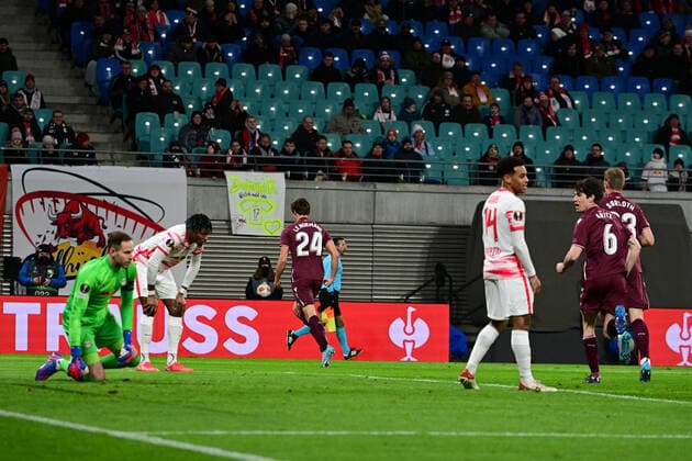 Torjubel zum 0:1 durch Robin Le Normand 24 (San Sebastian), RB Leipzig vs. Real Sociedad, Europa League, PLayoff Hinspiel, 17.02.2022