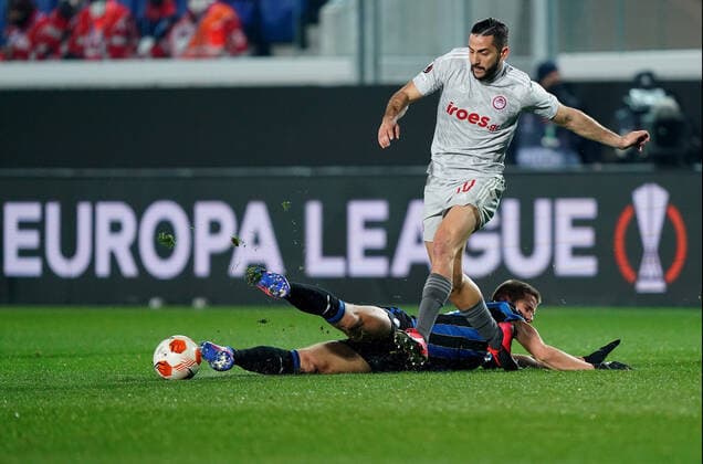 Photo Spada LaPresse February 17 , 2022 - Bergamo ,Italy Soccer Atalanta vs Olympiacos - Europa League 2021 2022 In the photo : manolas (Olympiacos ) ; Mario Pasalic (Atalanta BC);  Copyright: xSpada LaPressex