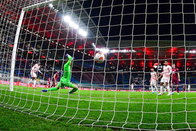 Tor zum 0:1 durch Robin Le Normand 24 (San Sebastian), RB Leipzig vs. Real Sociedad, Europa League, PLayoff Hinspiel, 17.02.2022