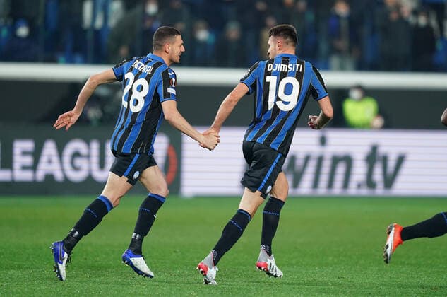 Photo Spada LaPresse February 17 , 2022 - Bergamo ,Italy Soccer Atalanta vs Olympiacos - Europa League 2021 2022 In the photo : Berat Djimsiti (Atalanta BC); celebrates after scoring goal 2-1  Copyright: xSpada LaPressex