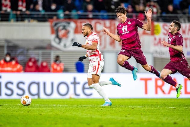 FB-EL RB Leipzig - Real Sociedad Christopher Nkunku (RB Leipzig) bei Torchance waehrend der KO Runden-Play-Off - Saison 2021-2022 in der Europa League (Herren) zwischen RB Leipzig und Real Sociedad San Sebastian in der Red Bull Arena am 17. February 2022 in Leipzig, Sachsen, Deutschland