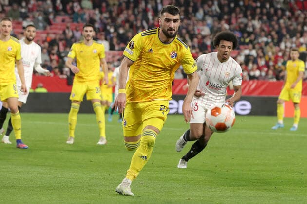 Sevilla FC v Dinamo Zagreb: Knockout Round Play-Offs Leg One - UEFA Europa League Mahir Emreli of Dinamo Zagreb in action during the UEFA Europa League Knockout Round Play-Offs Leg One match between Sevilla FC and Dinamo Zagreb at Estadio Ramon Sanchez Pizjuan on February 17, 2022 in Seville, Spain. GoranxStanzl PIXSELL
