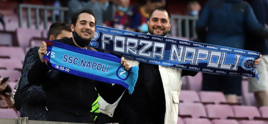 February 17, 2022, Sabadell, Barcelona, Spain: Barcelona Spain 17.02.2022 Supporters SSC Napoli during the UEFA Europa League between FC Barcelona, Barca and SSC Napoli at Camp Nou on 17 February 2021 in Barcelona. Sabadell Spain - ZUMAu50_ 20220217_zsp_u50_004 Copyright: xXavixUrgelesx