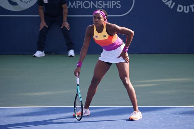 Cori Gauff, USA, during womens doubles of 2022 Dubai Championships in Dubai, 17 02 2022; -
