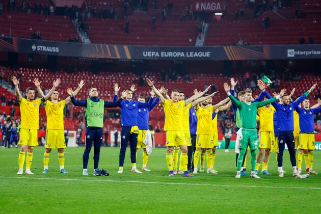 February 17, 2022, Seville, Seville, Spain: Players of Dinamo Zagreb during the UEFA Europa League match between Sevilla FC and GNK Dinamo Zagreb at Ramon Sanchez Pizjuan on Febraury 17, 2022 in Seville, Spain. Seville Spain - ZUMAd159 0151232950st Copyright: xJosexLuisxContrerasx