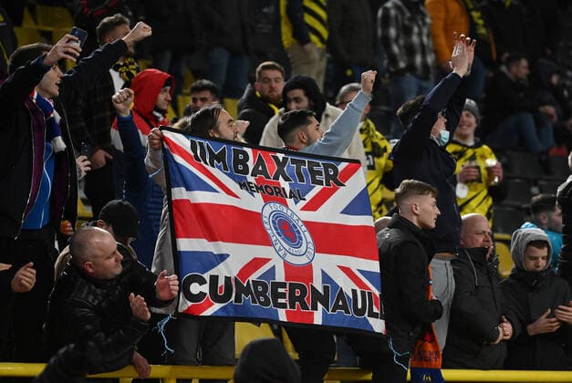17.02.2022, xjhx, Fussball UEFA Europa League , Borussia Dortmund - Glasgow Rangers emspor, v.l. Rangers Fans (DFL DFB REGULATIONS PROHIBIT ANY USE OF PHOTOGRAPHS as IMAGE SEQUENCES and or QUASI-VIDEO) Dortmund