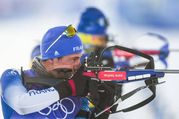 (220218) -- ZHANGJIAKOU, Feb. 18, 2022 -- Quentin Fillon Maillet of France competes during biathlon men s 15km mass start of Beijing 2022 Winter Olympics at National Biathlon Centre in Zhangjiakou, north China s Hebei Province, Feb. 18, 2022. ) (BEIJING2022)CHINA-ZHANGJIAKOU-OLYMPIC Winter games, Winterspiele,Spiele, Summer games BIATHLON-MEN S 15KM MASS START (CN) PengxZiyang 