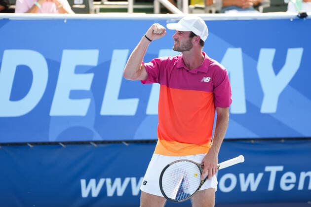 February 18, 2022, Delray Beach, Florida, United States: February, 18 - Delray Beach: Tommy Paul(USA) celebrating here defeats Stefan Kozlov(USA) 63 61 during their quarterfinals match at the 2022 Delray Beach Open by Vitacost.com. Delray Beach United States - ZUMApa3_ 0151392374st Copyright: xAndrewxPatronx