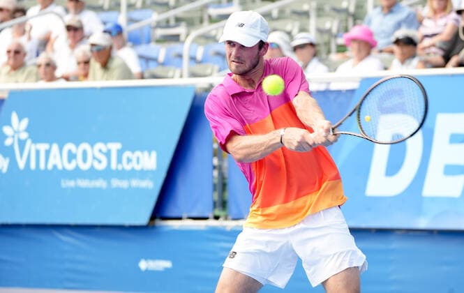 February 18, 2022, Delray Beach, Florida, United States: February, 18 - Delray Beach: Tommy Paul(USA) in action here defeats Stefan Kozlov(USA) 63 61 during their quarterfinals match at the 2022 Delray Beach Open by Vitacost.com. Delray Beach United States - ZUMApa3_ 0151393720st Copyright: xAndrewxPatronx