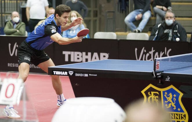18.02.2022, xrhsx, Tischtennis 1.Bundesliga, 1.FC Saarbrücken - TTC Neu-Ulm emspor, v.l. Tomas Polansky (1.FC Saarbrücken Tischtennis) Saarbrücken