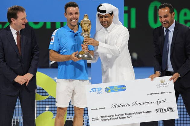 Roberto Bautista Agut (ESP) defeats Nikoloz Basilashvili (Georgia) 6-3, 6-4 to win the final of The 2022 Qatar Open (also known as 2022 Qatar ExxonMobil Open)  Copyright: xx