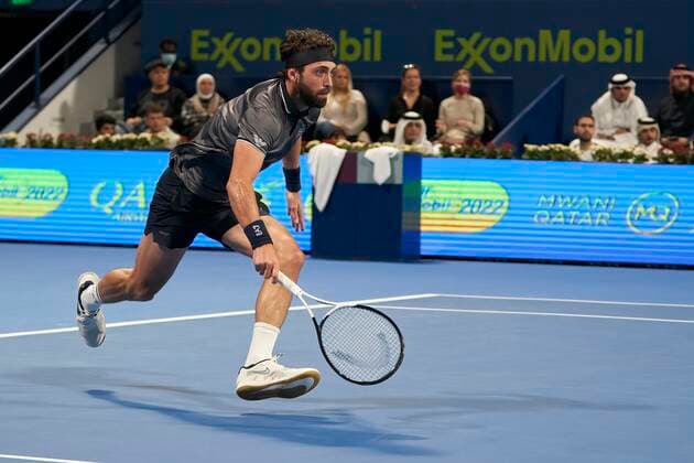 Doha, 19.02.2022 TENIS ZIEMNY MEZCZYZN TURNIEJ ATP, Tennis Herren 250 DOHA QATAR EXXONMOBIL OPEN TENNIS MEN TOURNAMENT ATP 250 DOHA QATAR EXXONMOBIL OPEN NZ Roberto Bautista Agut Nikoloz Basilashvili FOT. Dominik Buszek 400mm NEWSPIX.PL --- Newspix.pl  20220219_0063.JPEG