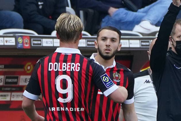 Amine Gouiri (OGC Nice) - Kasper Dolberg (OGC Nice) FOOTBALL : OGC Nice vs SCO Angers - Ligue 1 Uber Eats - Nice - 20 02 2022 NorbertScanella Panoramic 